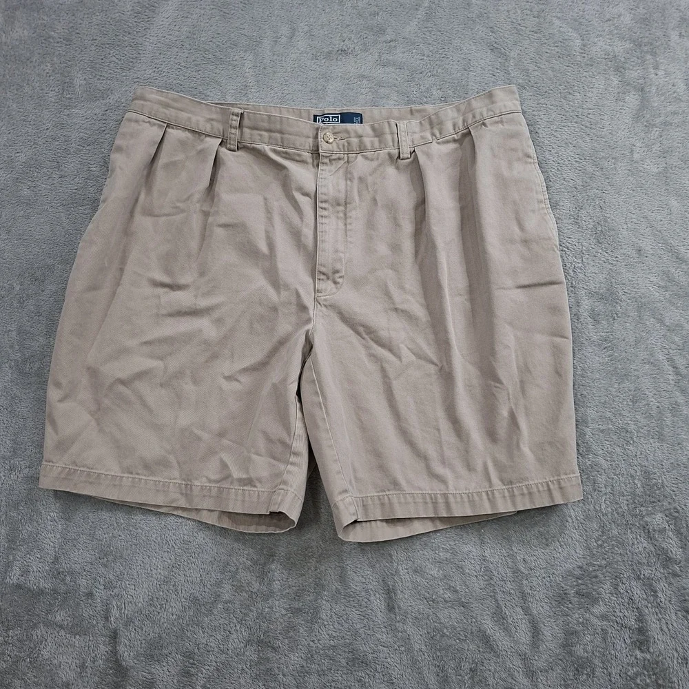 Polo Ralph Lauren Tyler Shorts 42 Khaki‎ Beige Tan Chino Pleated Vintage Logo